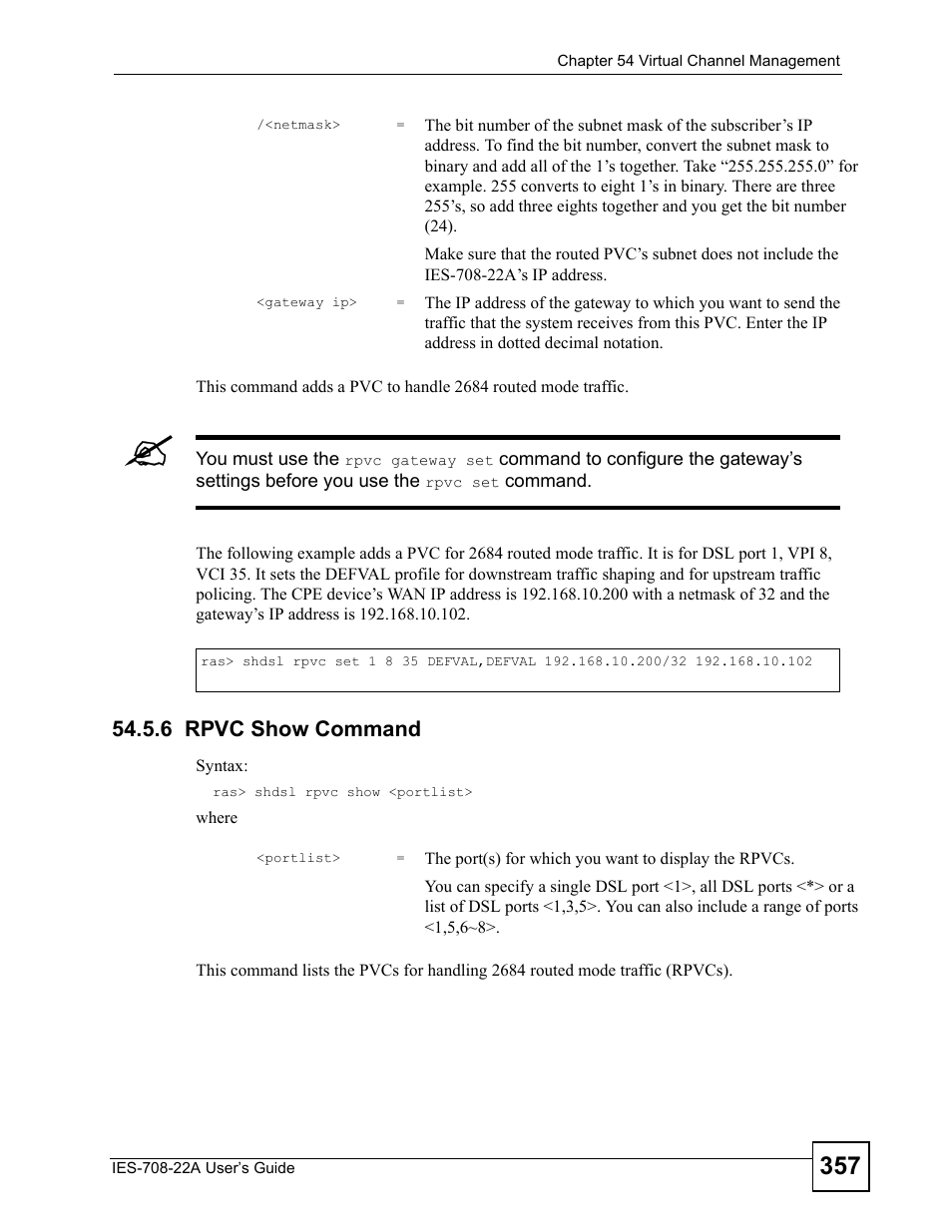 6 rpvc show command | ZyXEL Communications IES-708-22A User Manual | Page 357 / 448