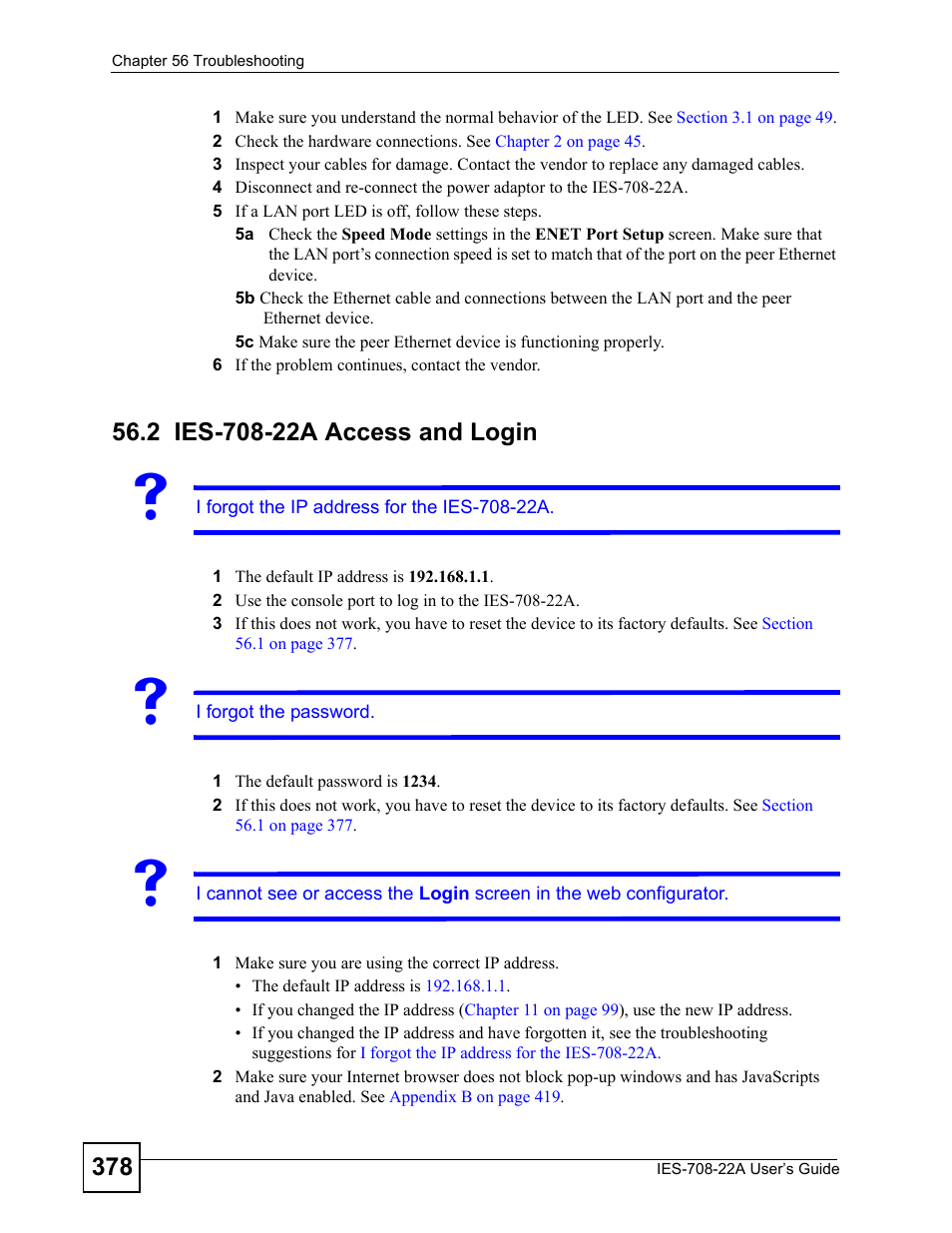 2 ies-708-22a access and login | ZyXEL Communications IES-708-22A User Manual | Page 378 / 448
