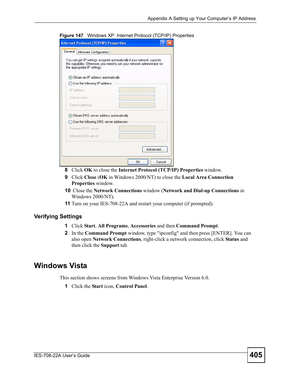 Windows vista | ZyXEL Communications IES-708-22A User Manual | Page 405 / 448