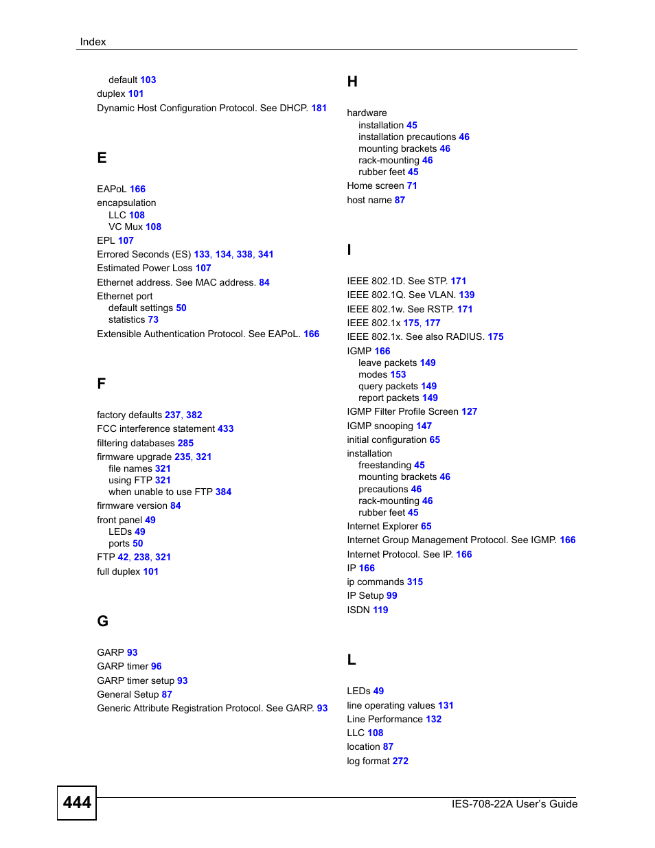 ZyXEL Communications IES-708-22A User Manual | Page 444 / 448