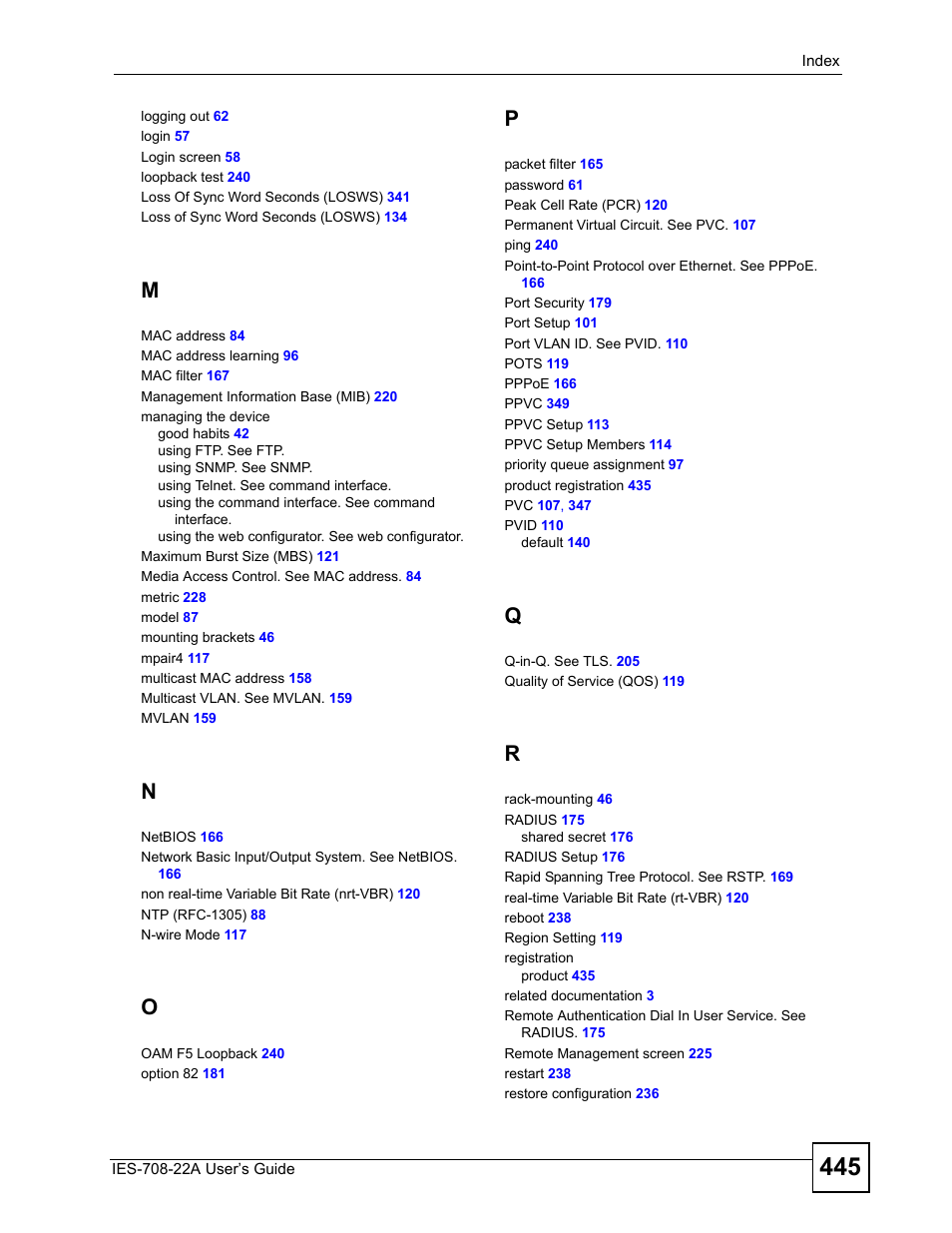 ZyXEL Communications IES-708-22A User Manual | Page 445 / 448