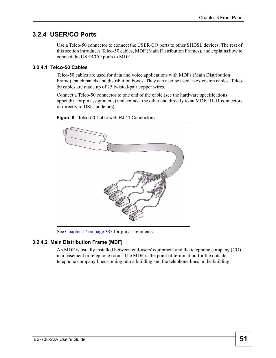 4 user/co ports, Figure 8 telco-50 cable with rj-11 connectors | ZyXEL Communications IES-708-22A User Manual | Page 51 / 448