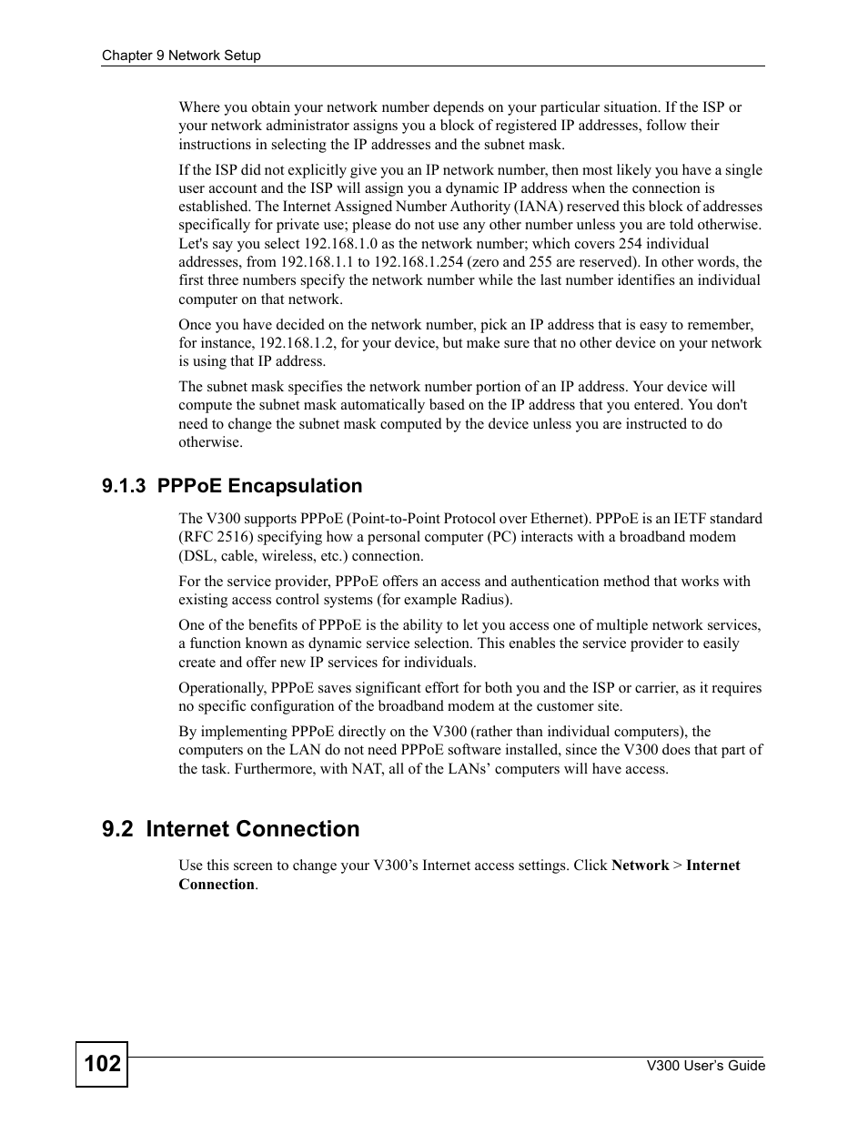 3 pppoe encapsulation, 2 internet connection | ZyXEL Communications V300 User Manual | Page 102 / 204