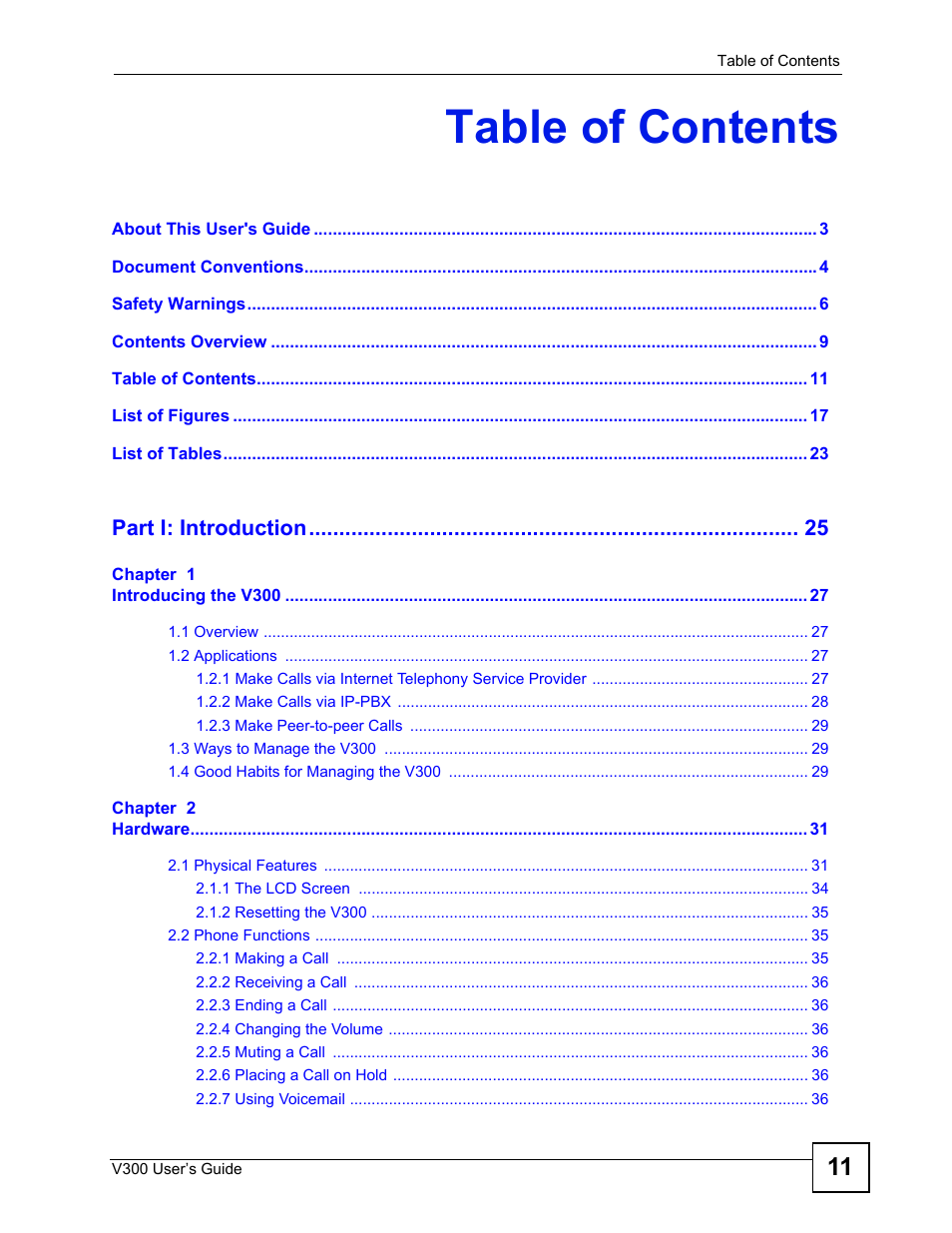 ZyXEL Communications V300 User Manual | Page 11 / 204