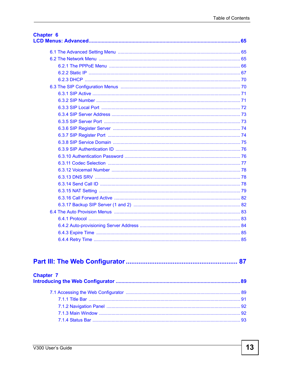 Part iii: the web configurator | ZyXEL Communications V300 User Manual | Page 13 / 204