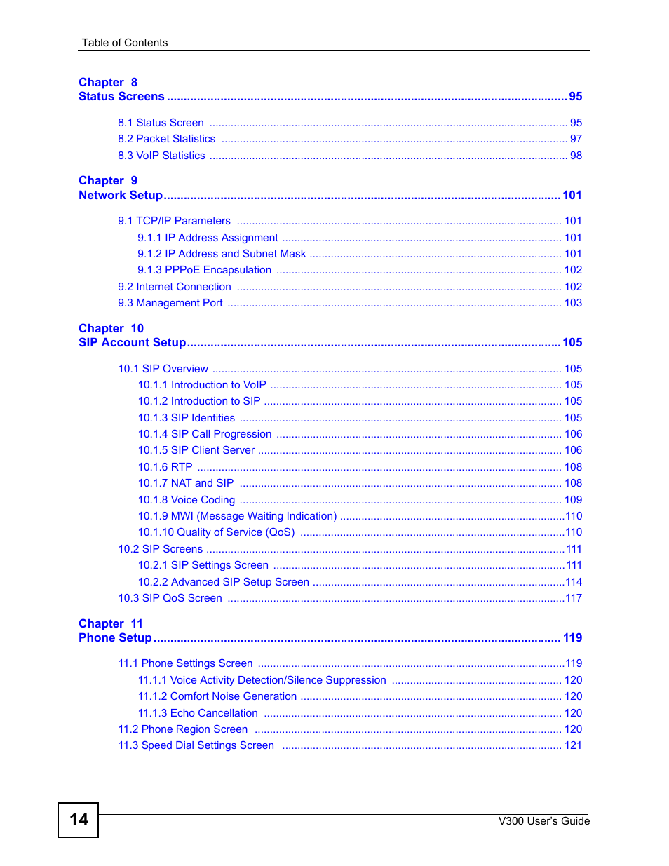 ZyXEL Communications V300 User Manual | Page 14 / 204