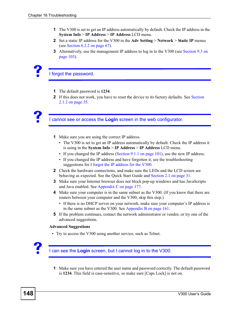 ZyXEL Communications V300 User Manual | Page 148 / 204
