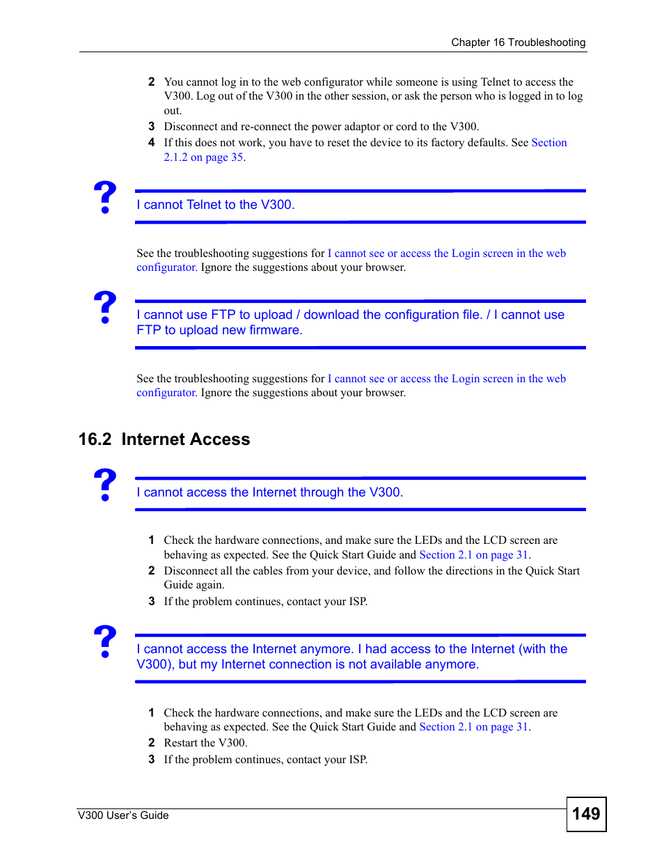 2 internet access, Internet access | ZyXEL Communications V300 User Manual | Page 149 / 204