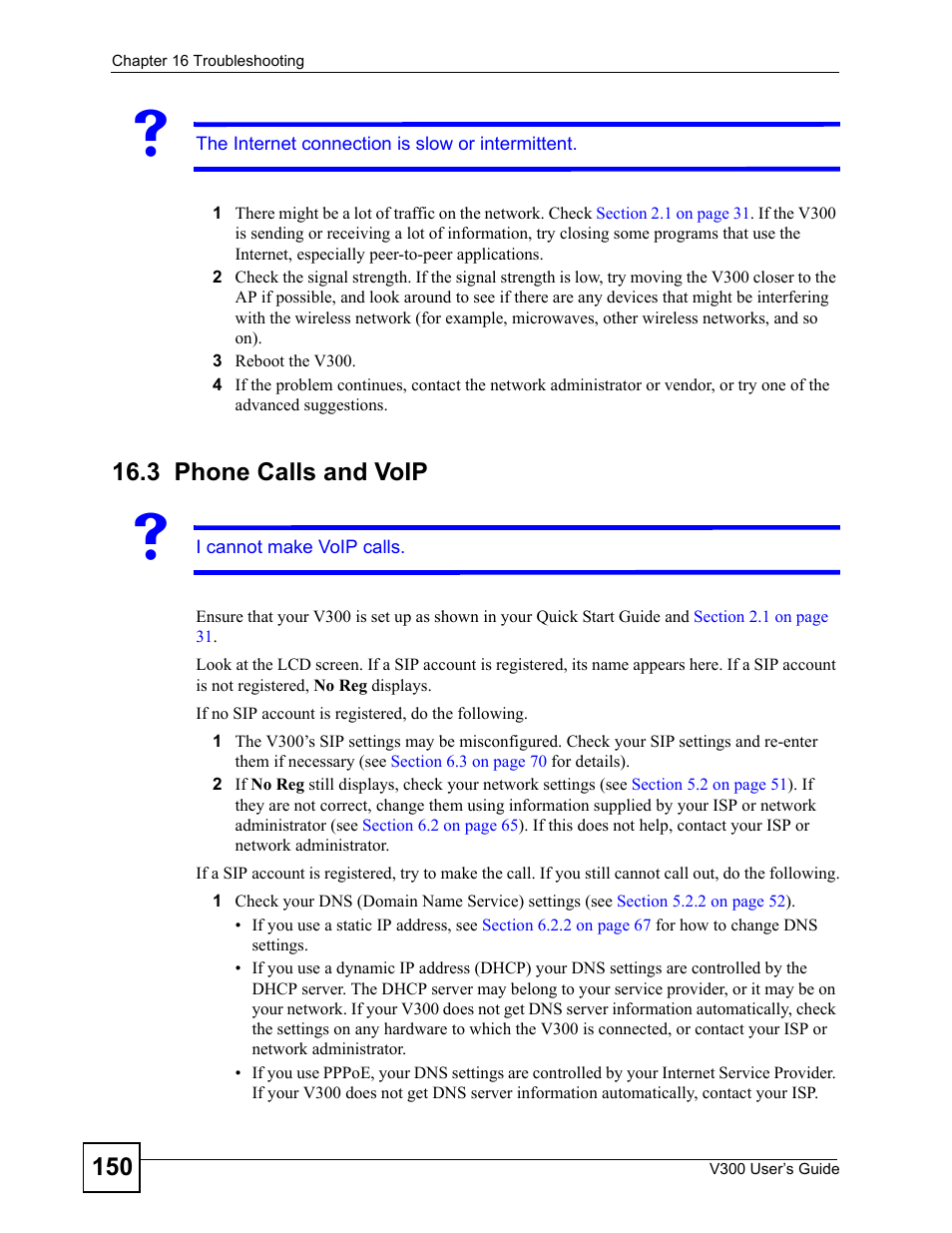 3 phone calls and voip, Phone calls and voip | ZyXEL Communications V300 User Manual | Page 150 / 204