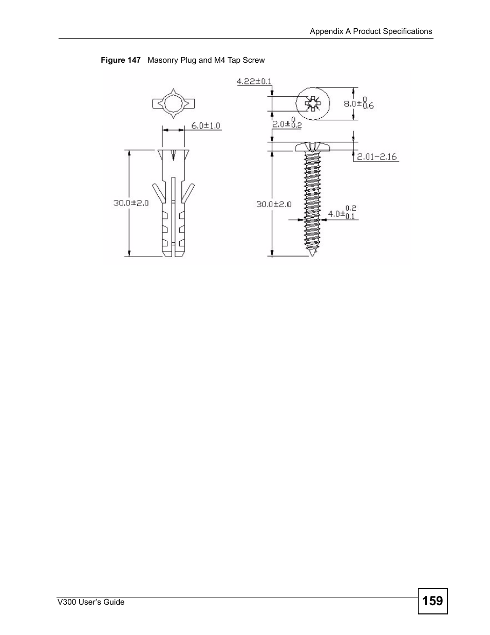 Figure 147 masonry plug and m4 tap screw | ZyXEL Communications V300 User Manual | Page 159 / 204