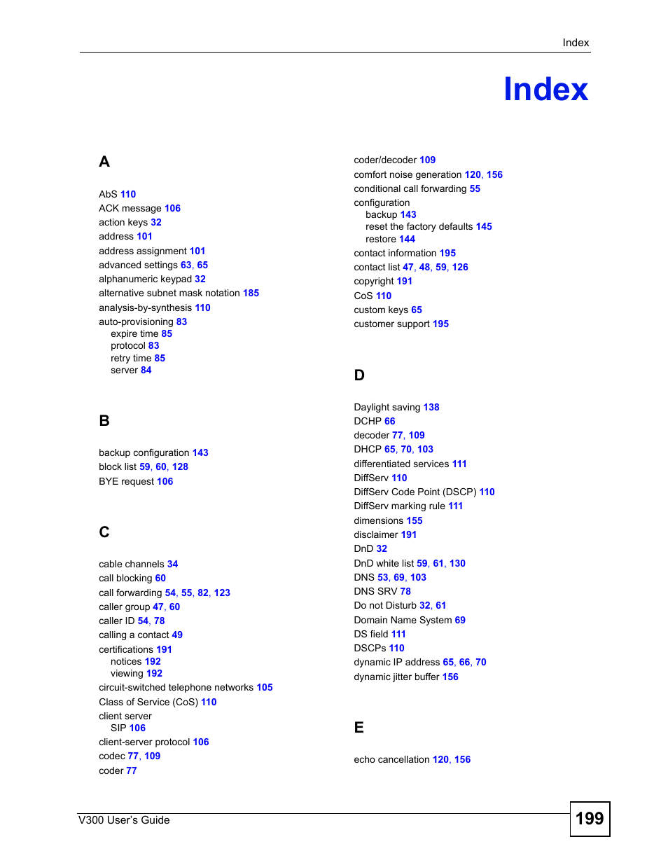 Index, Index (199) | ZyXEL Communications V300 User Manual | Page 199 / 204