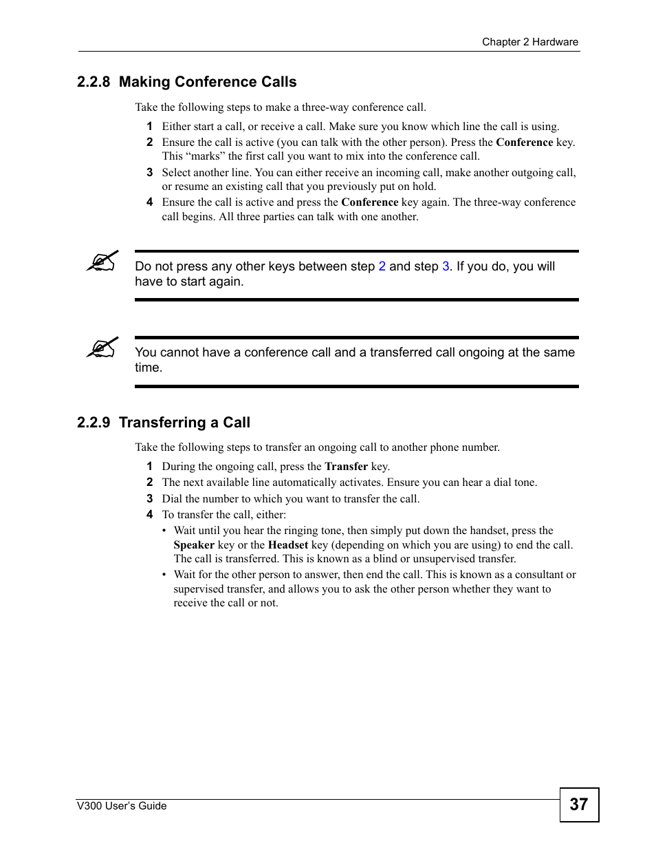 8 making conference calls, 9 transferring a call | ZyXEL Communications V300 User Manual | Page 37 / 204