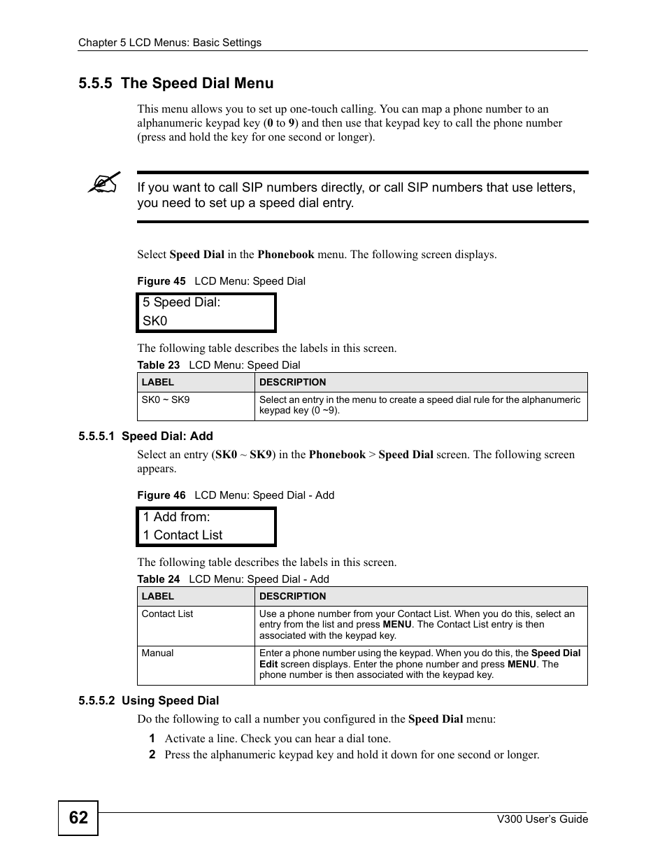 5 the speed dial menu | ZyXEL Communications V300 User Manual | Page 62 / 204