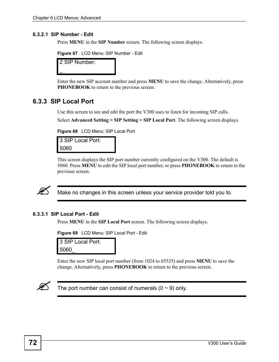3 sip local port | ZyXEL Communications V300 User Manual | Page 72 / 204
