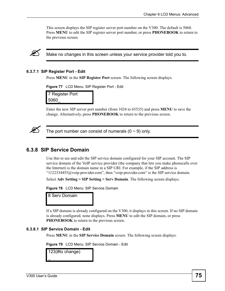 8 sip service domain | ZyXEL Communications V300 User Manual | Page 75 / 204