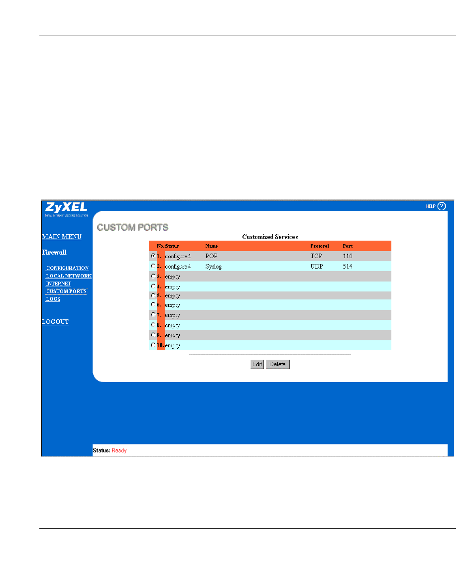 Custom ports, Introduction, Chapter 17 custom ports | ZyXEL Communications ZYWALL10 User Manual | Page 206 / 267