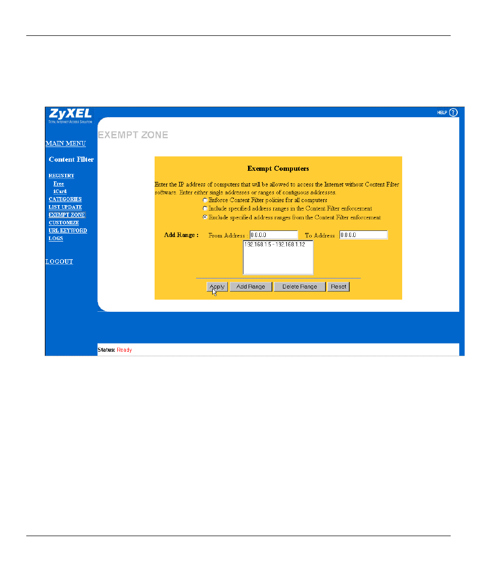 Exempting computers, 3 exempting computers | ZyXEL Communications ZYWALL10 User Manual | Page 229 / 267