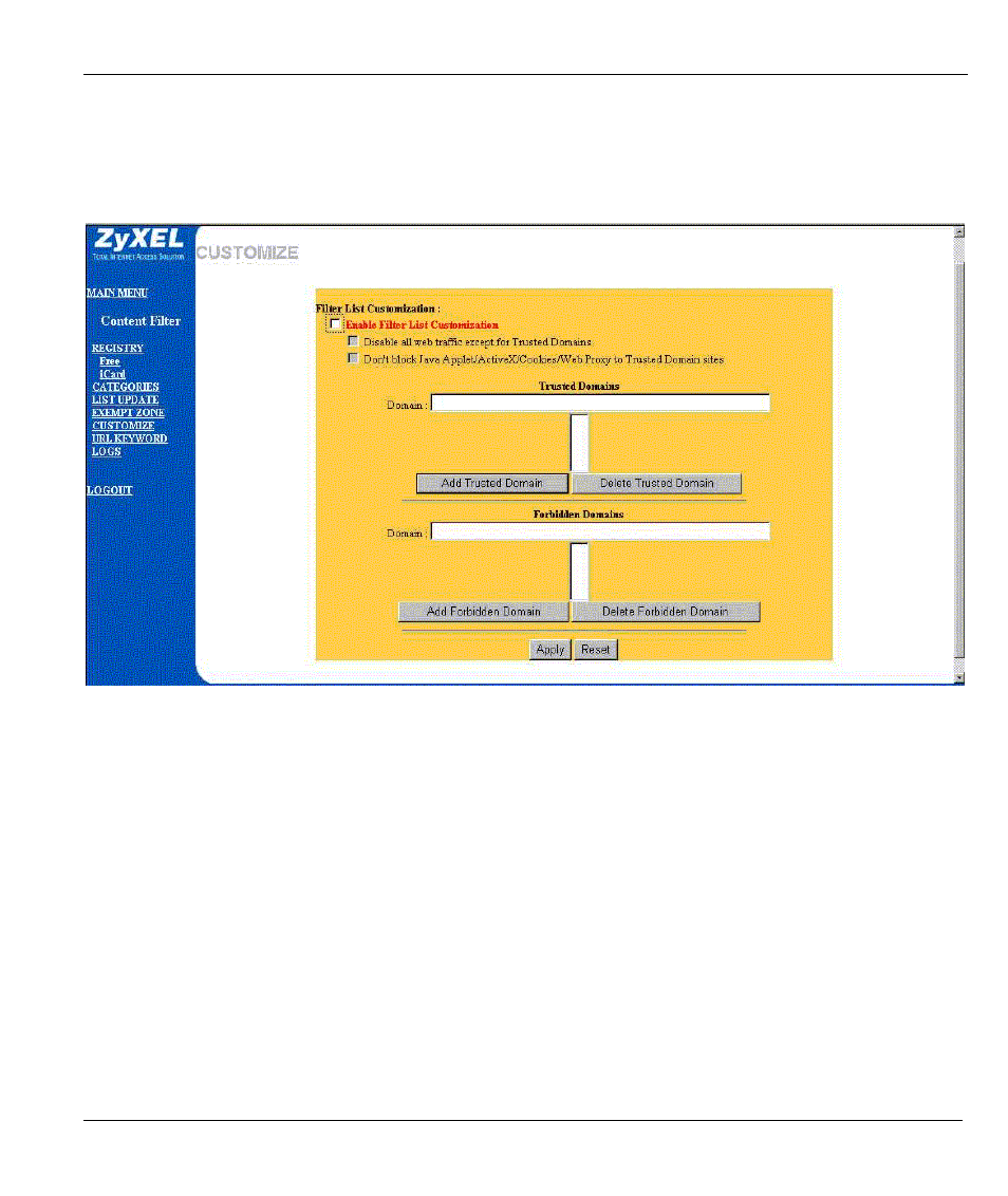 Customizing, 4 customizing | ZyXEL Communications ZYWALL10 User Manual | Page 230 / 267