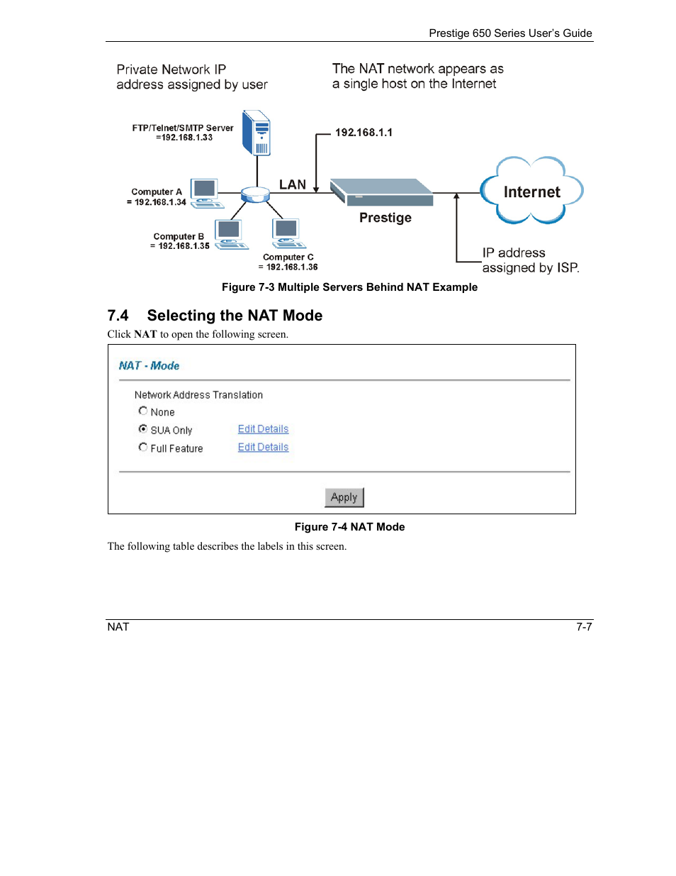 Selecting the nat mode, 4 selecting the nat mode | ZyXEL Communications 650 Series User Manual | Page 101 / 513