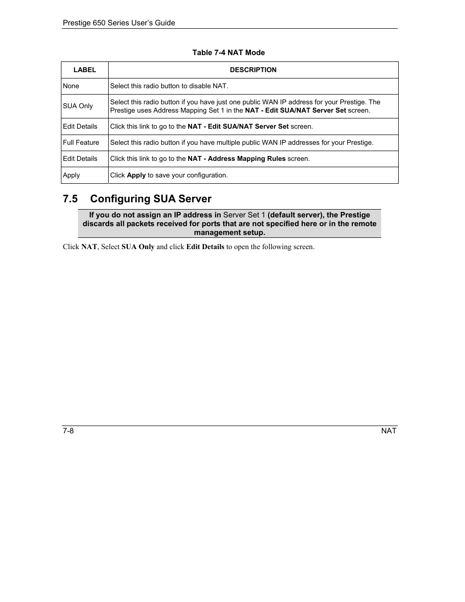 Configuring sua server, 5 configuring sua server | ZyXEL Communications 650 Series User Manual | Page 102 / 513
