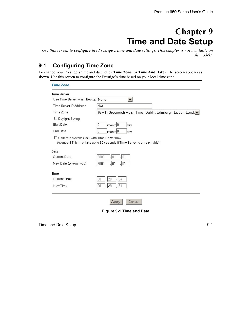 Time and date setup, Configuring time zone, Chapter 9 time and date setup | ZyXEL Communications 650 Series User Manual | Page 111 / 513