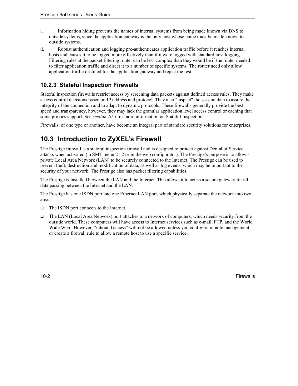 Introduction to zyxel’s firewall, 3 introduction to zyxel’s firewall | ZyXEL Communications 650 Series User Manual | Page 116 / 513