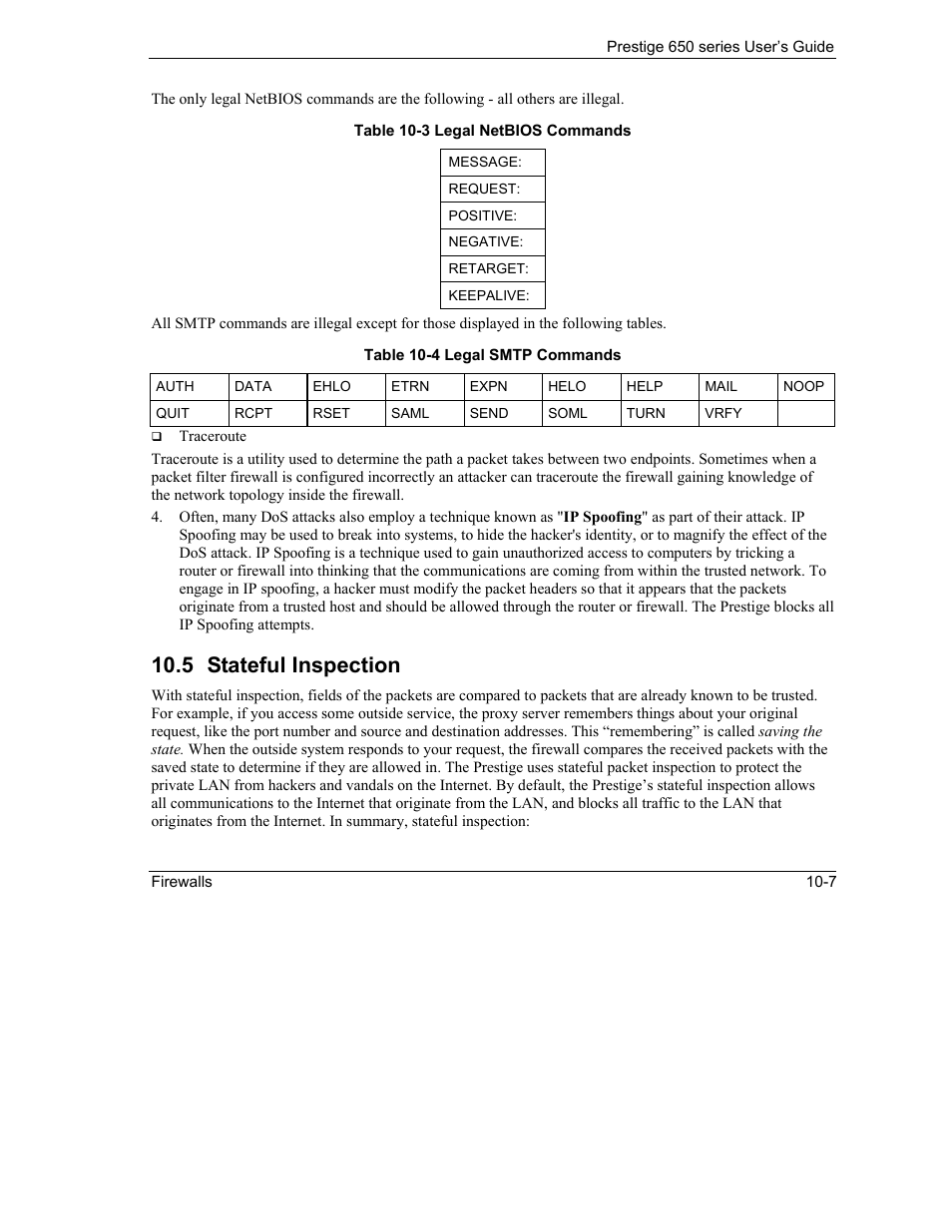 Stateful inspection, 5 stateful inspection | ZyXEL Communications 650 Series User Manual | Page 121 / 513