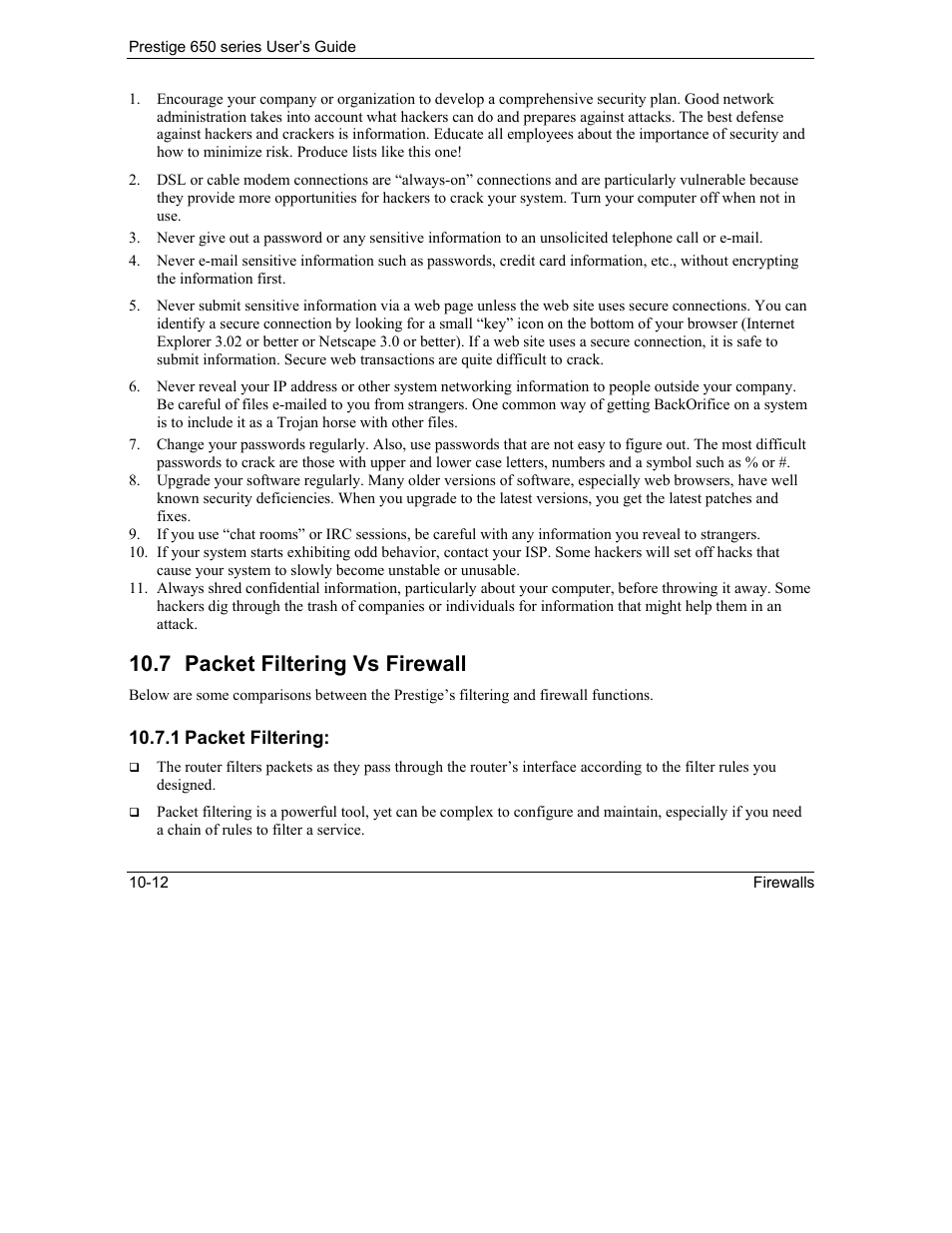 Packet filtering vs firewall, 7 packet filtering vs firewall | ZyXEL Communications 650 Series User Manual | Page 126 / 513