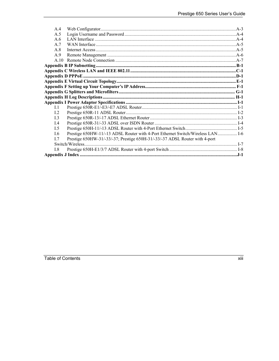 ZyXEL Communications 650 Series User Manual | Page 13 / 513