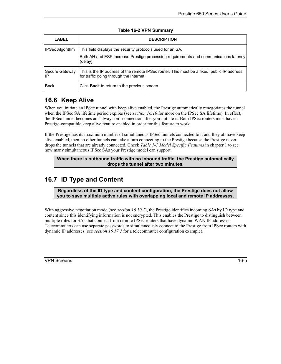 Keep alive, Id type and content, 6 keep alive | 7 id type and content | ZyXEL Communications 650 Series User Manual | Page 177 / 513