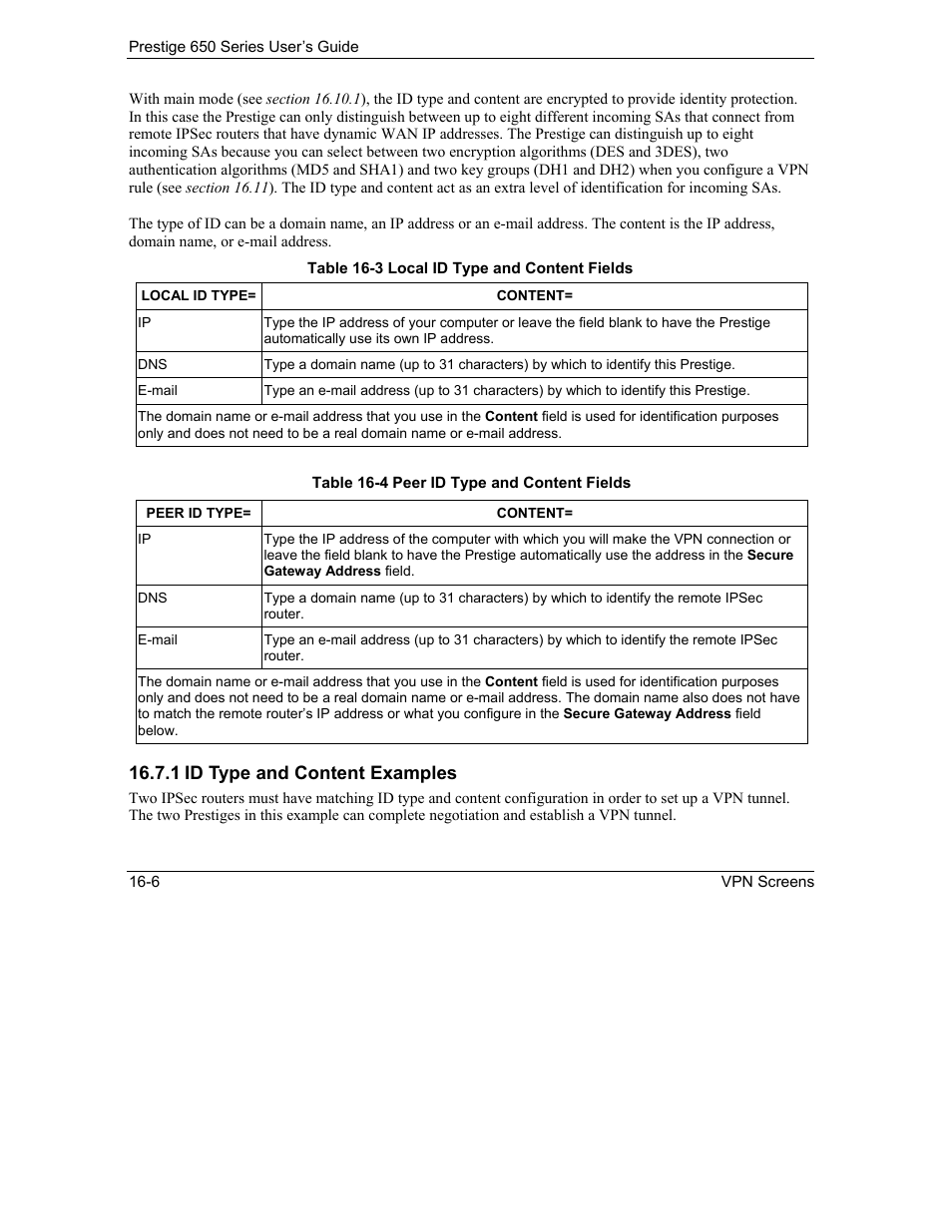 1 id type and content examples | ZyXEL Communications 650 Series User Manual | Page 178 / 513