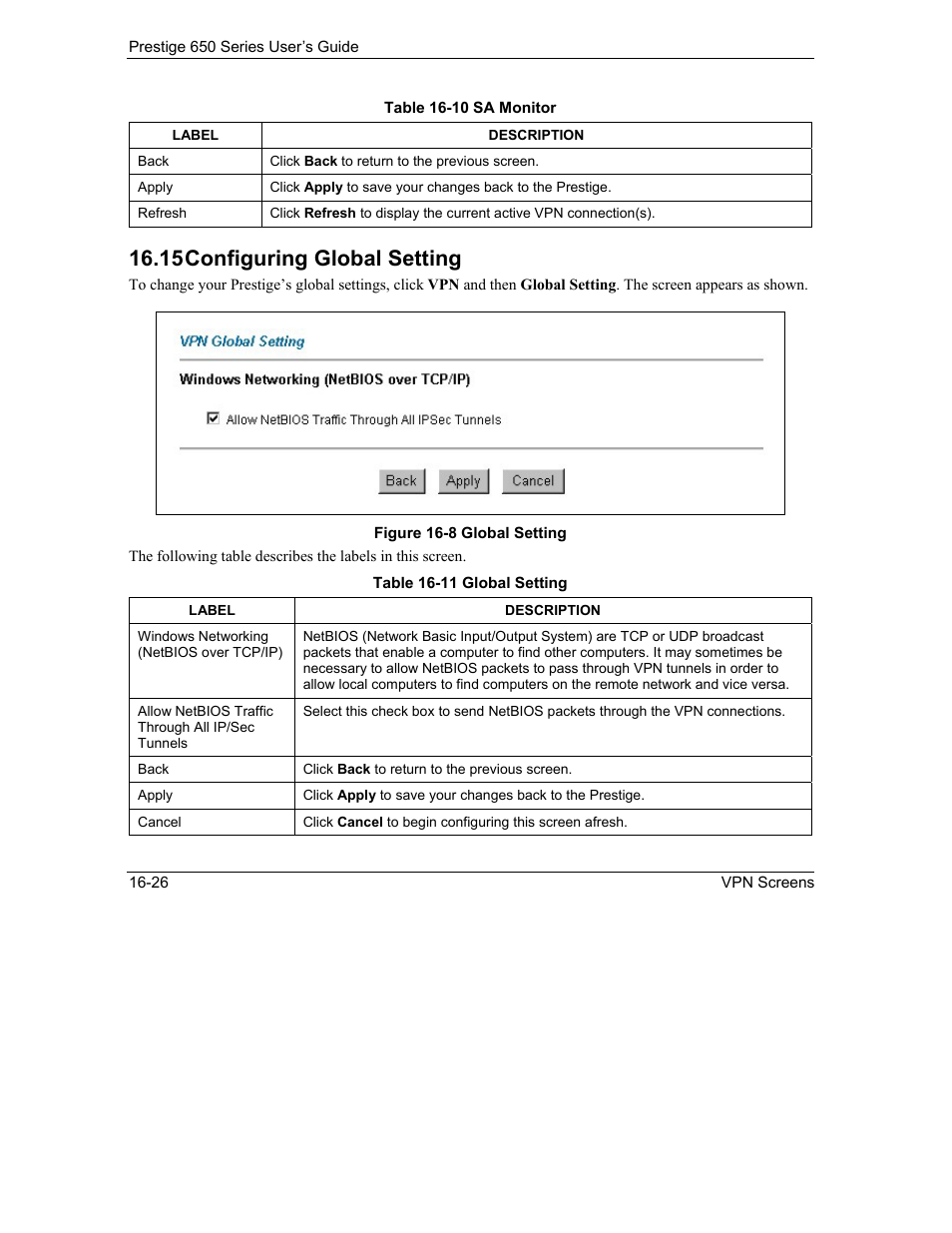 Configuring global setting, 15 configuring global setting | ZyXEL Communications 650 Series User Manual | Page 198 / 513
