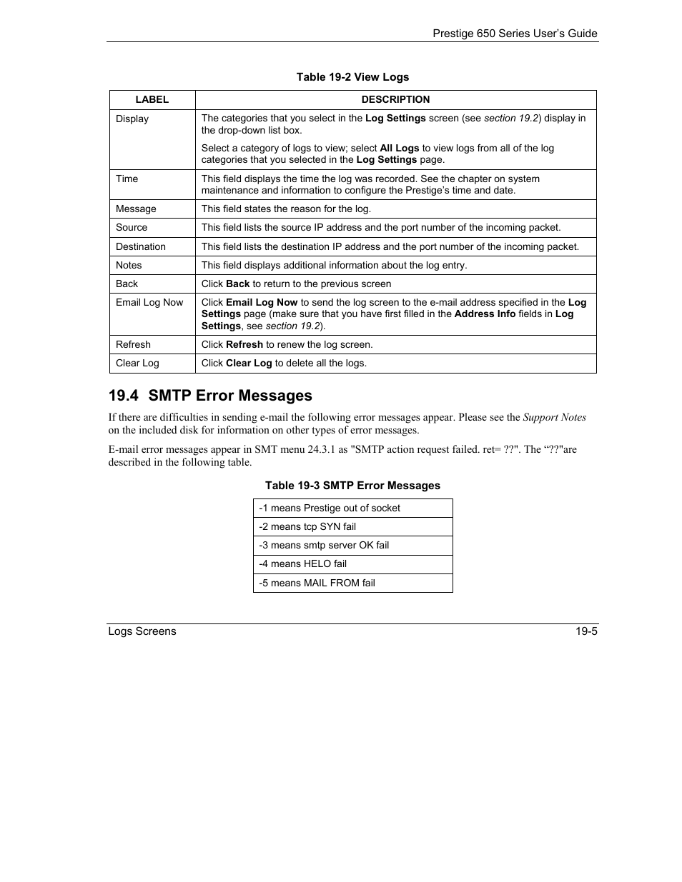 Smtp error messages, 4 smtp error messages | ZyXEL Communications 650 Series User Manual | Page 223 / 513