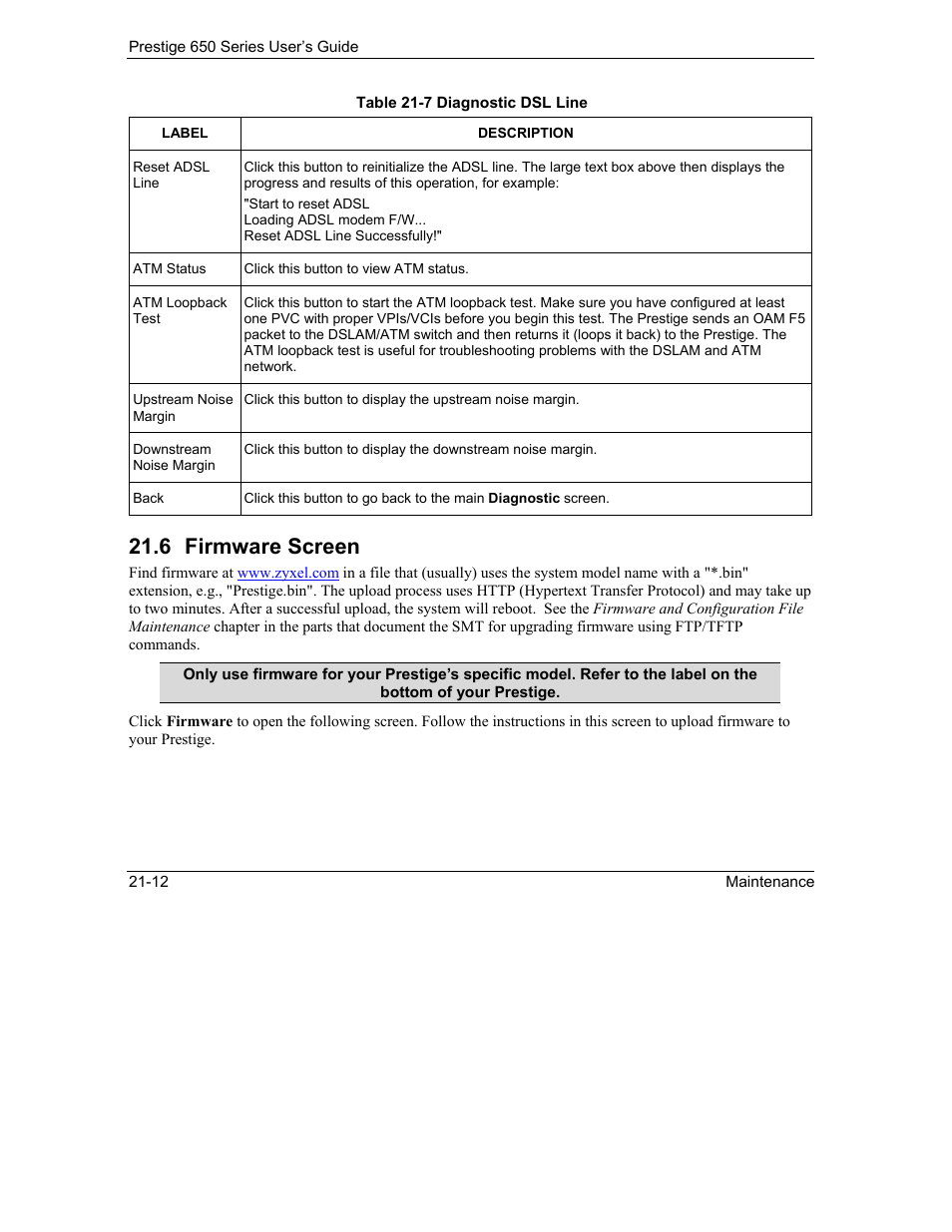 Firmware screen, 6 firmware screen | ZyXEL Communications 650 Series User Manual | Page 258 / 513