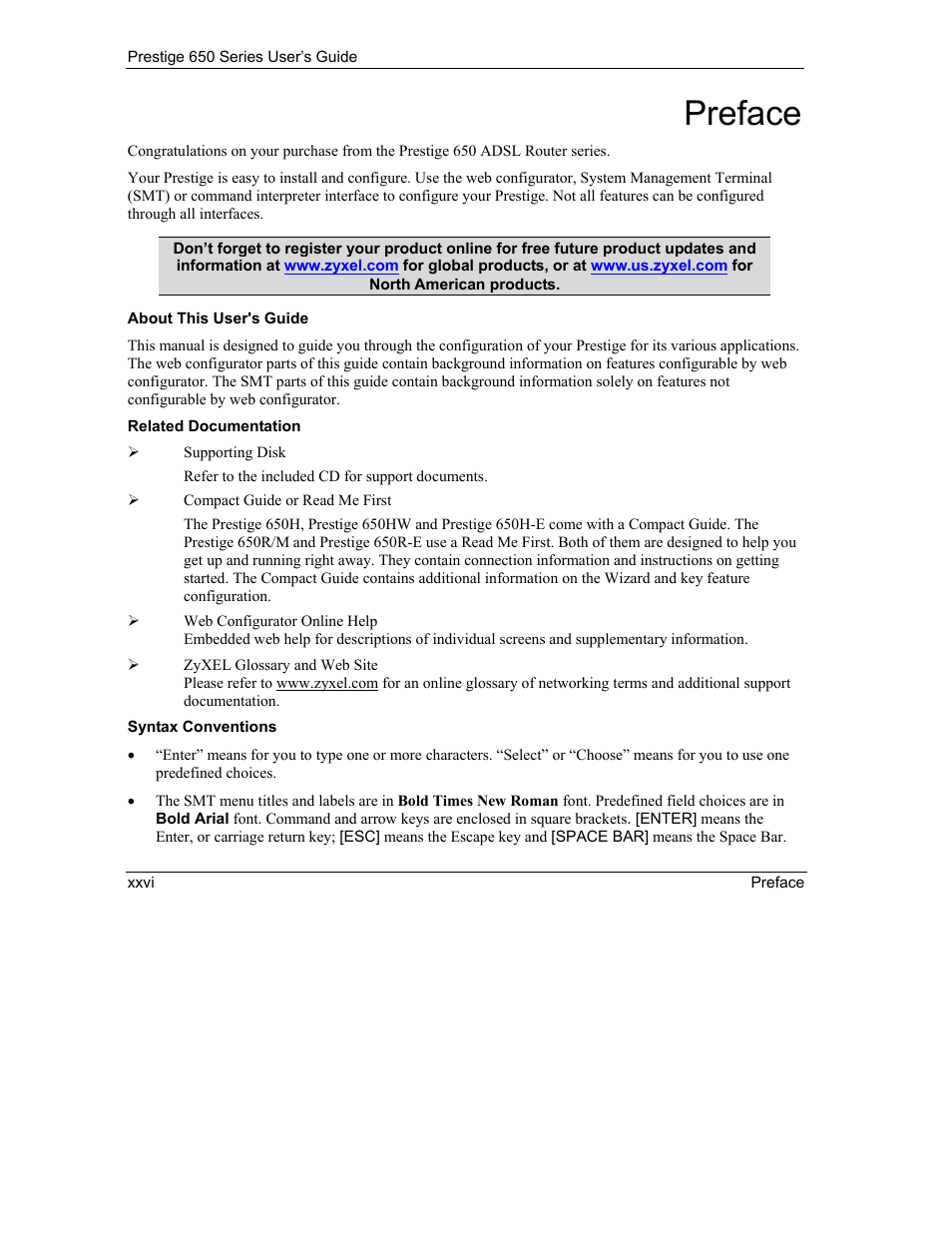 Preface | ZyXEL Communications 650 Series User Manual | Page 26 / 513