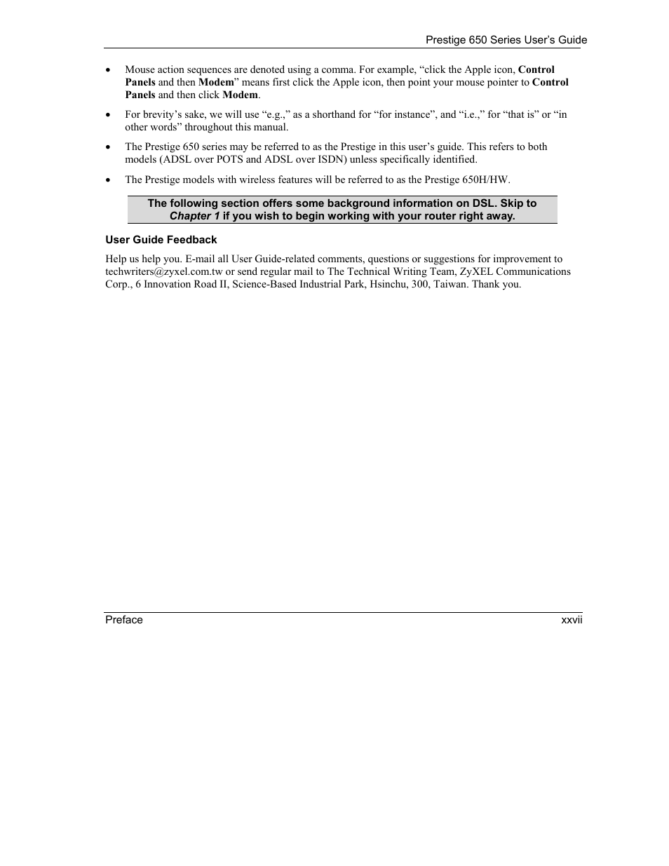 ZyXEL Communications 650 Series User Manual | Page 27 / 513