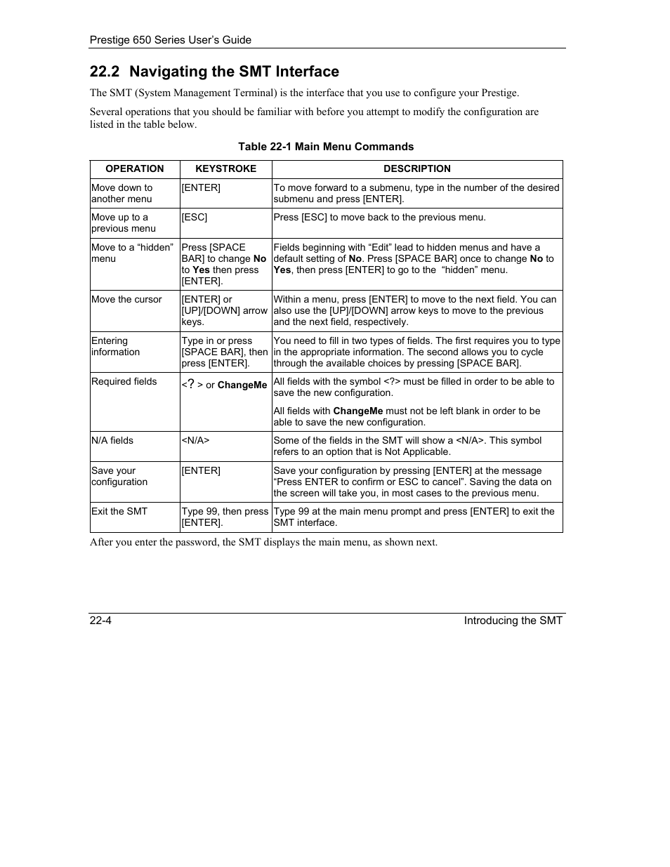 Navigating the smt interface, 2 navigating the smt interface | ZyXEL Communications 650 Series User Manual | Page 270 / 513