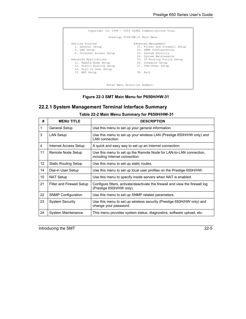 1 system management terminal interface summary | ZyXEL Communications 650 Series User Manual | Page 271 / 513