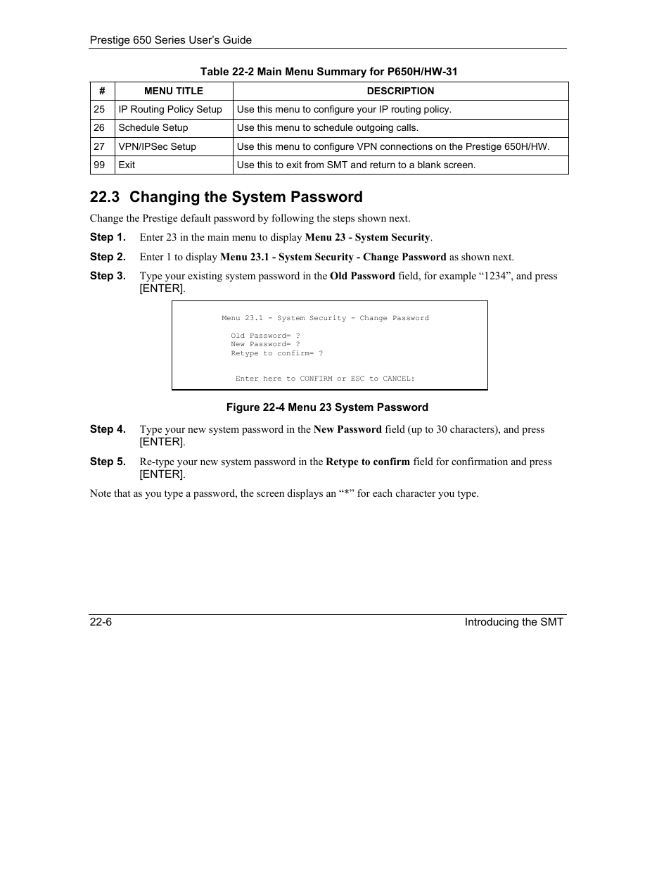 Changing the system password, 3 changing the system password | ZyXEL Communications 650 Series User Manual | Page 272 / 513