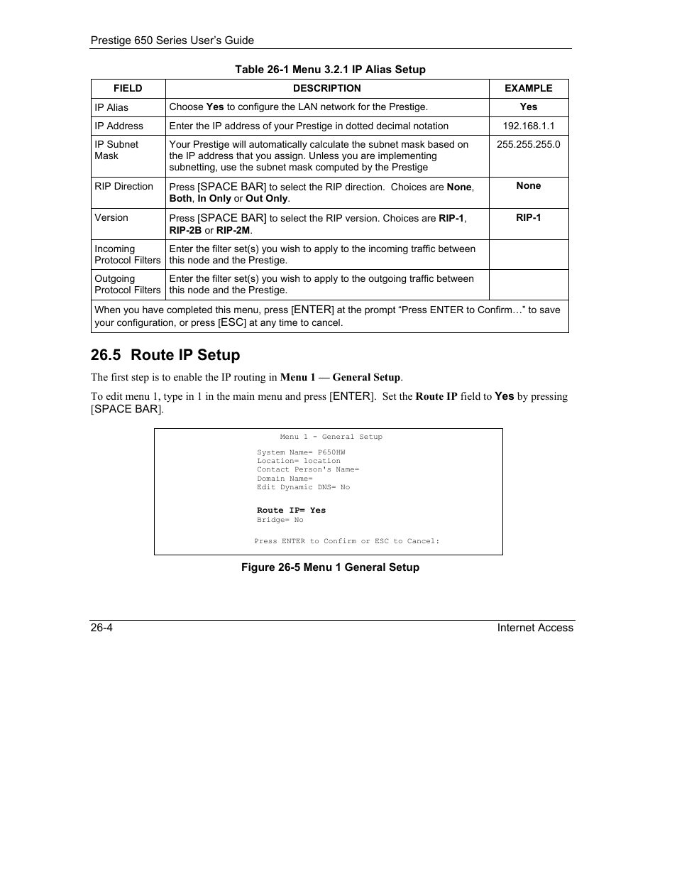 Route ip setup, 5 route ip setup | ZyXEL Communications 650 Series User Manual | Page 288 / 513