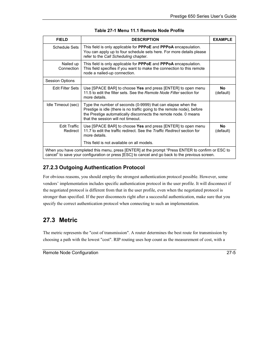 Metric, 3 metric, 3 outgoing authentication protocol | ZyXEL Communications 650 Series User Manual | Page 297 / 513