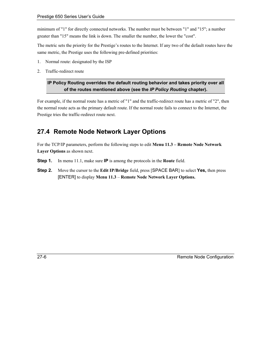 Remote node network layer options, 4 remote node network layer options | ZyXEL Communications 650 Series User Manual | Page 298 / 513
