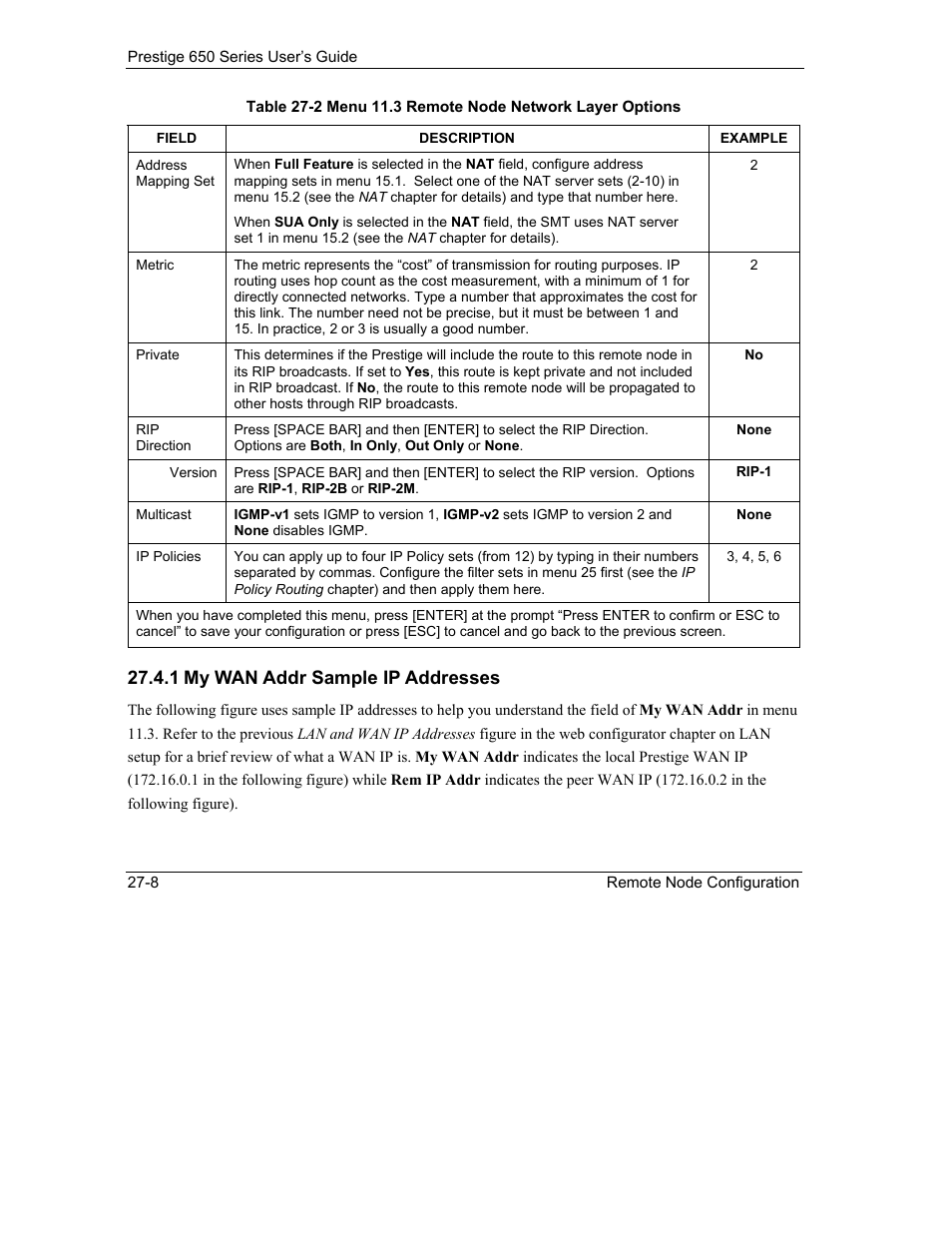 1 my wan addr sample ip addresses | ZyXEL Communications 650 Series User Manual | Page 300 / 513