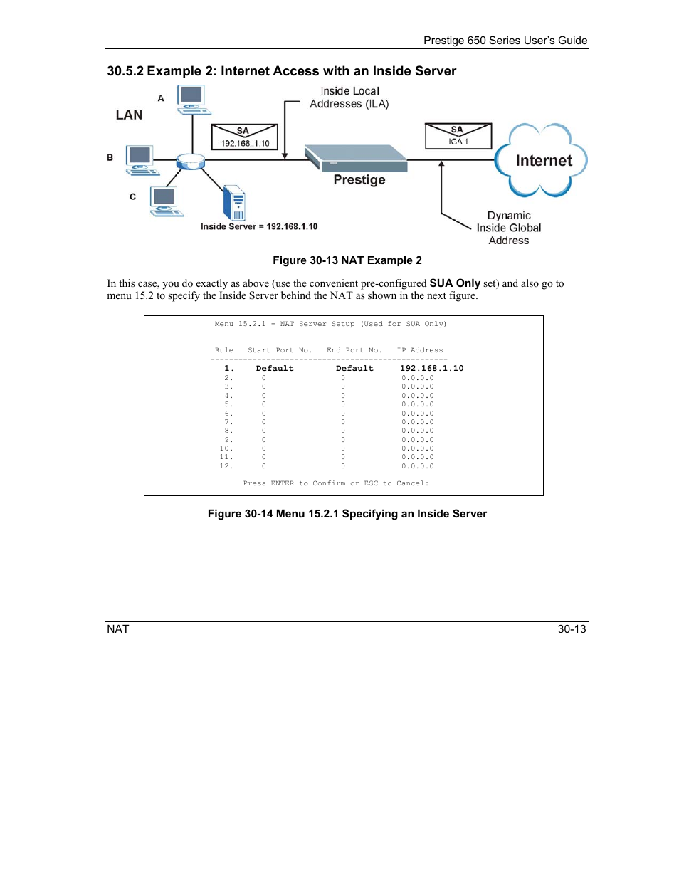 2 example 2: internet access with an inside server | ZyXEL Communications 650 Series User Manual | Page 331 / 513