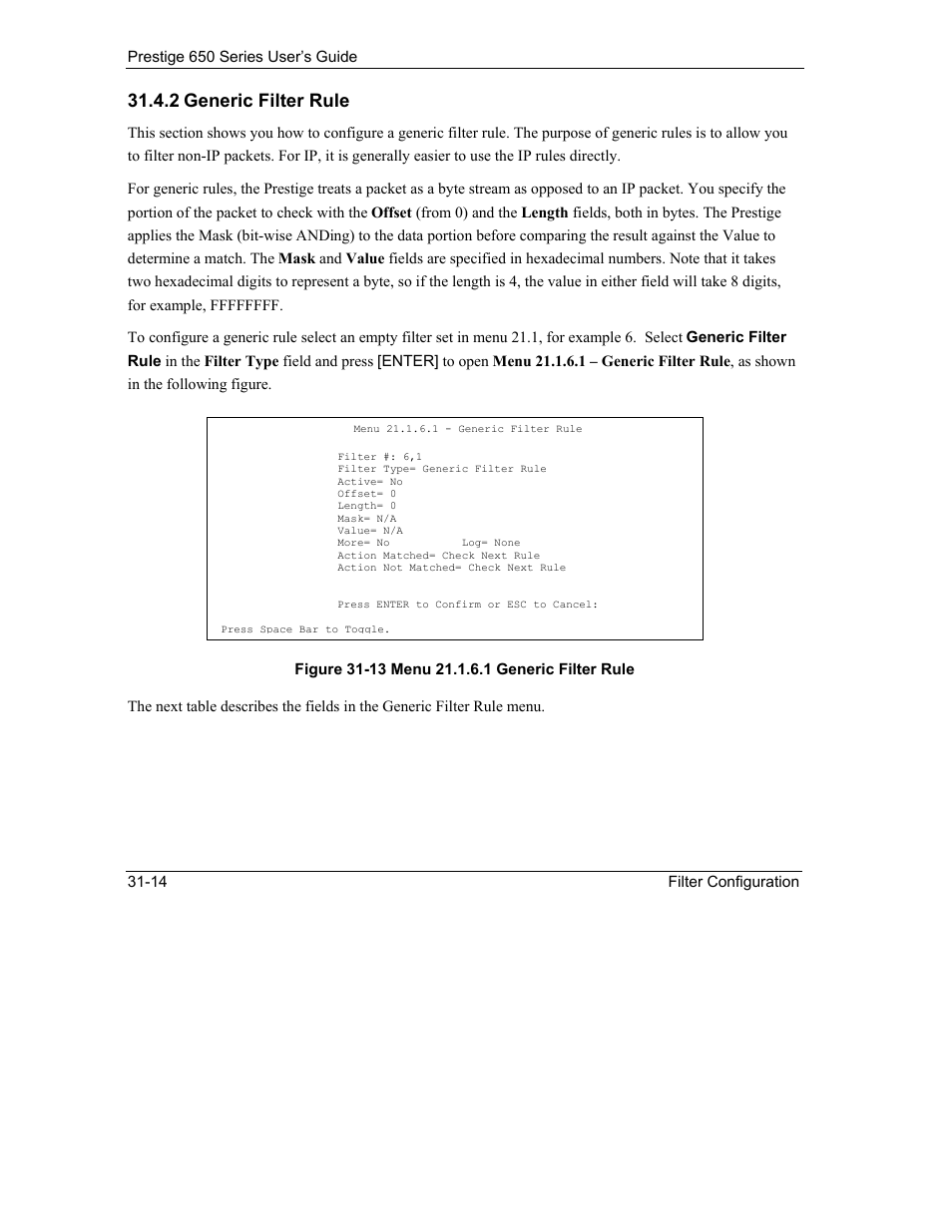 2 generic filter rule | ZyXEL Communications 650 Series User Manual | Page 352 / 513