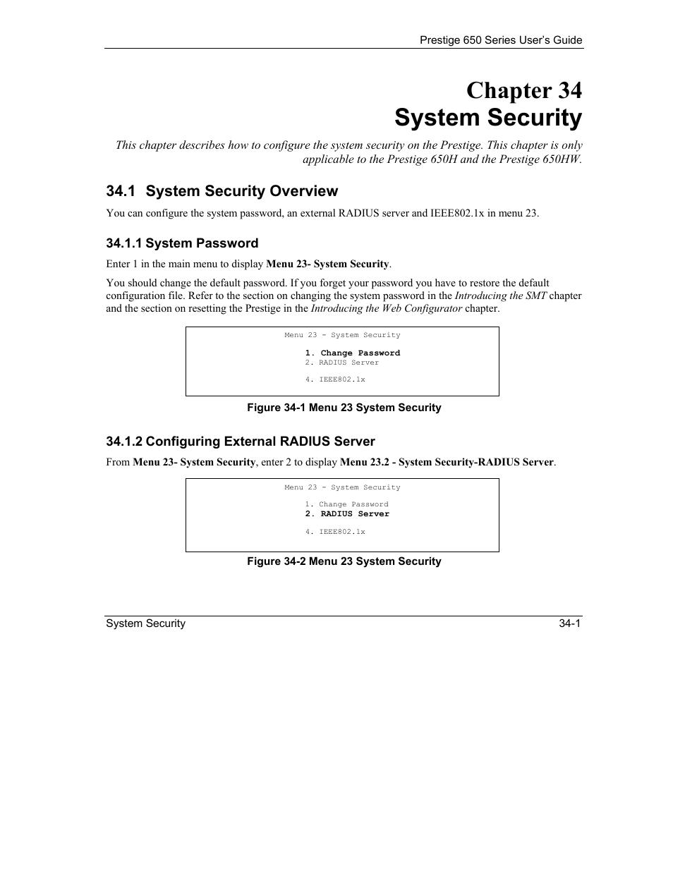 System security, System security overview, Chapter 34 system security | 1 system security overview | ZyXEL Communications 650 Series User Manual | Page 369 / 513