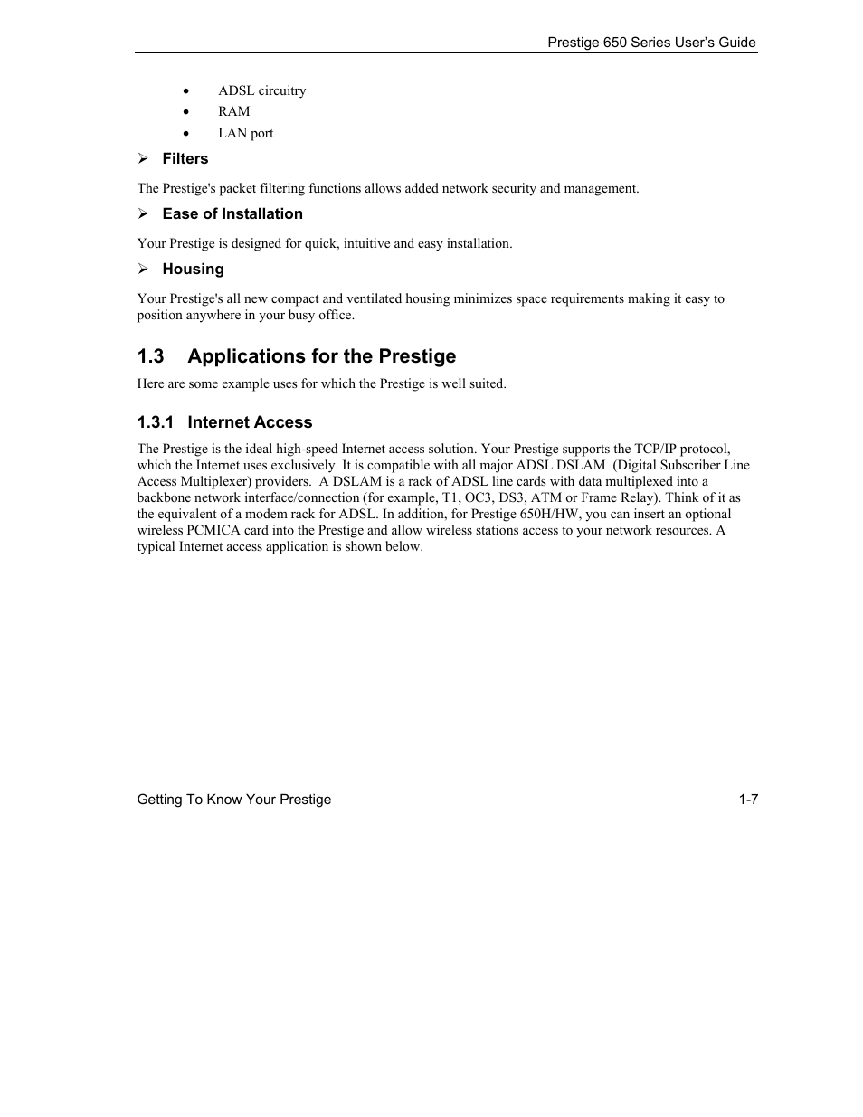 Applications for the prestige, 3 applications for the prestige | ZyXEL Communications 650 Series User Manual | Page 37 / 513