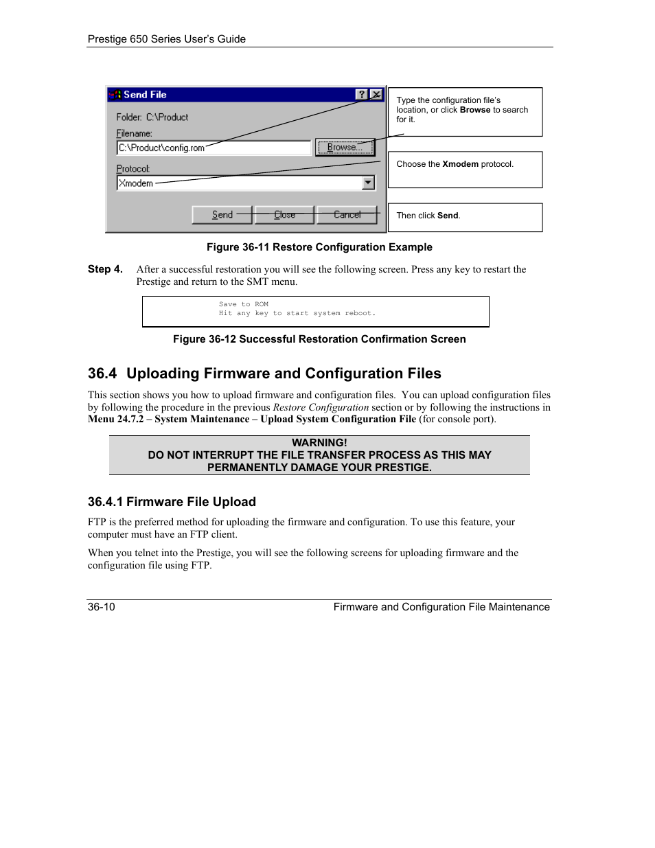 Uploading firmware and configuration files, 4 uploading firmware and configuration files, 1 firmware file upload | ZyXEL Communications 650 Series User Manual | Page 394 / 513