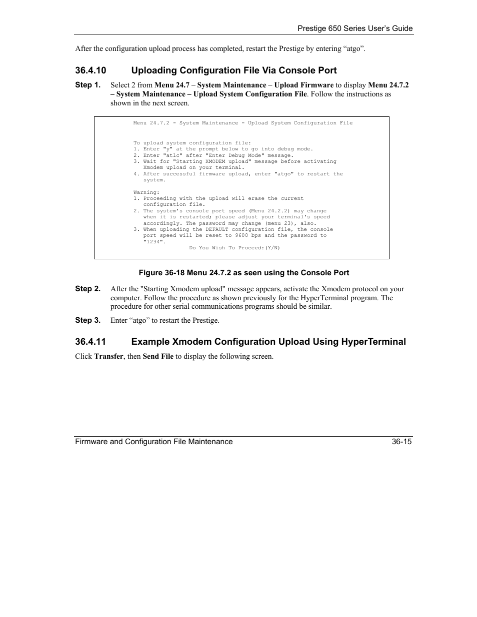 10 uploading configuration file via console port | ZyXEL Communications 650 Series User Manual | Page 399 / 513