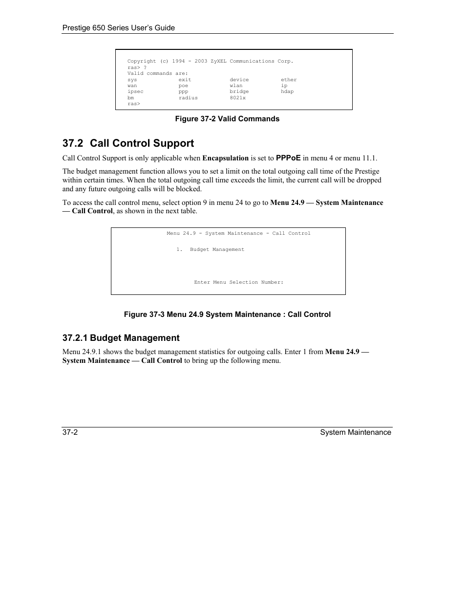 Call control support, 2 call control support, 1 budget management | ZyXEL Communications 650 Series User Manual | Page 402 / 513